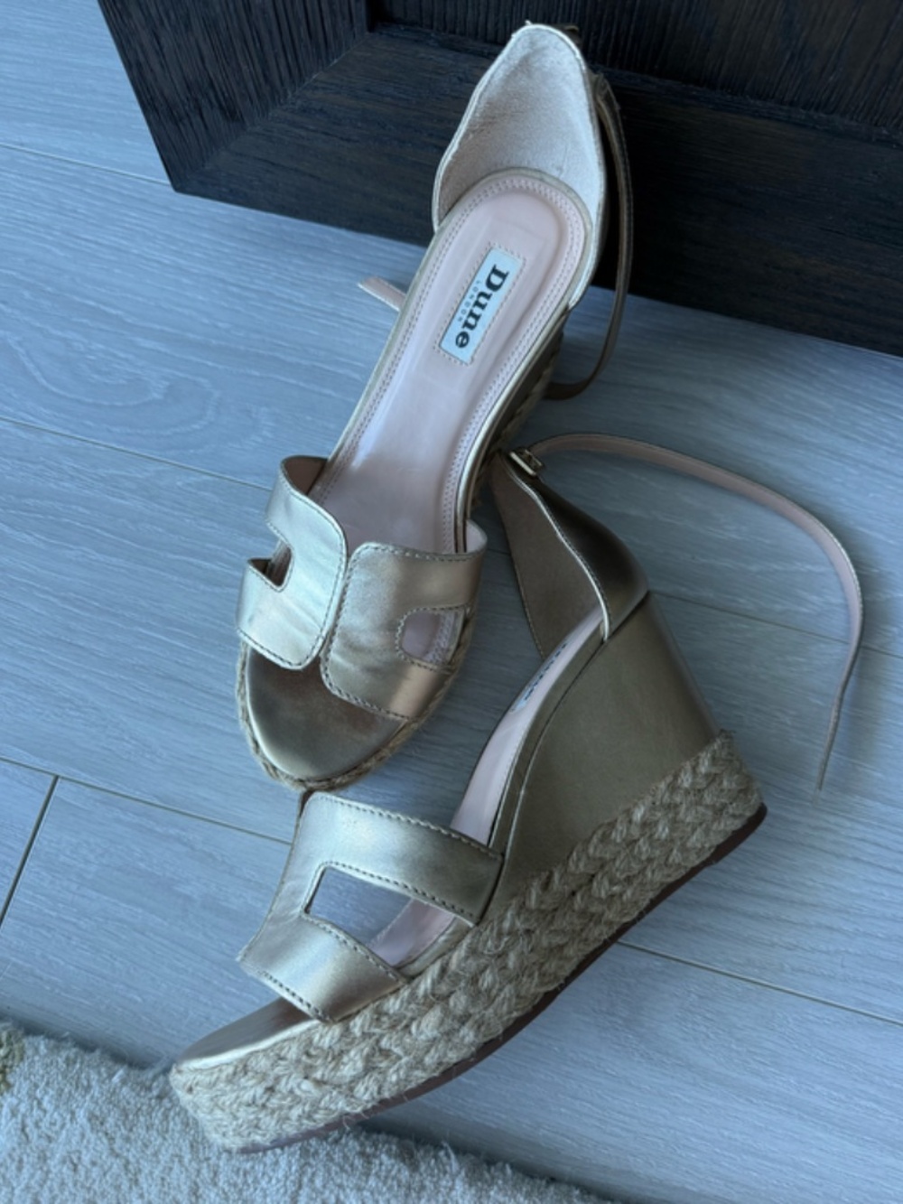 Dune London Gold wedge Espadrille Sandals